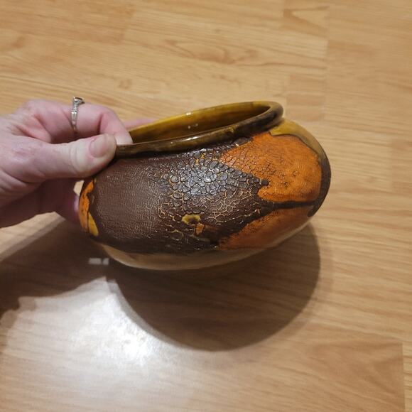 Vtg 70s Royal Hagar Earth Wrap Crackle Lava Glaze Pottery Planter Lot Of 2 Bowls - Picture 9 of 13